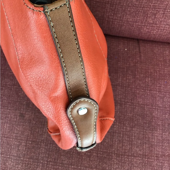 Coral orange brown Handbag purse braided handles 14” x 18” including handles EUC - Picture 6 of 15